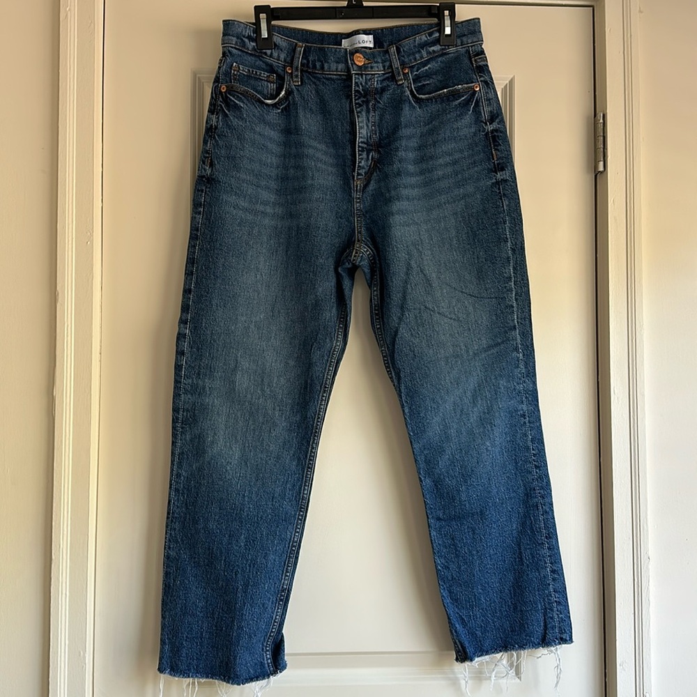 Loft High Waist Straight Crop Jeans in Dark Wash